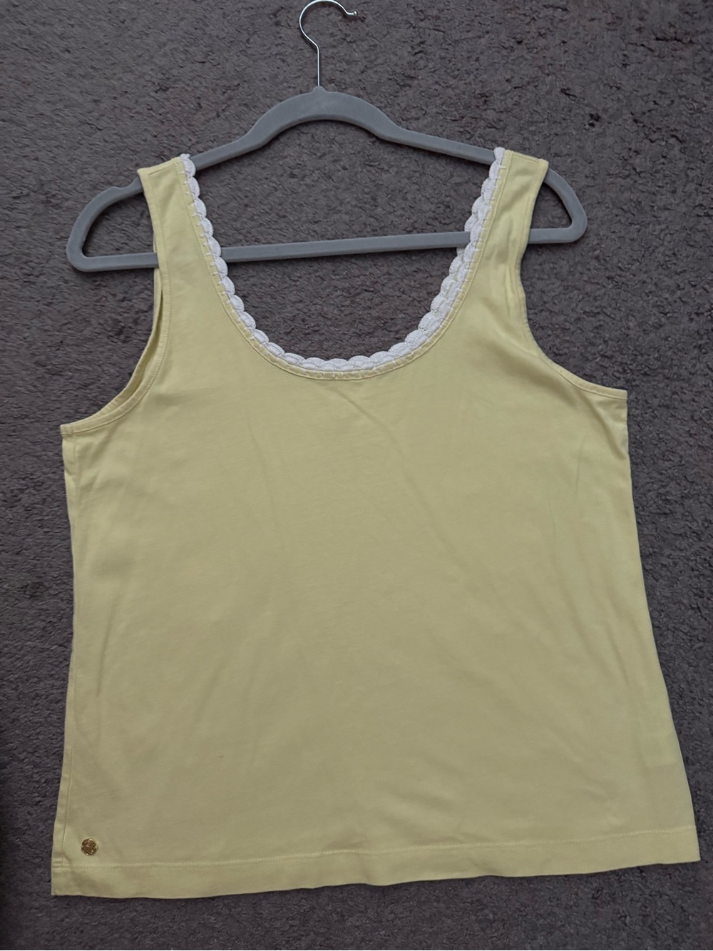 Lilly Pulitzer yellow tank top features delicate crocheted neckline trim